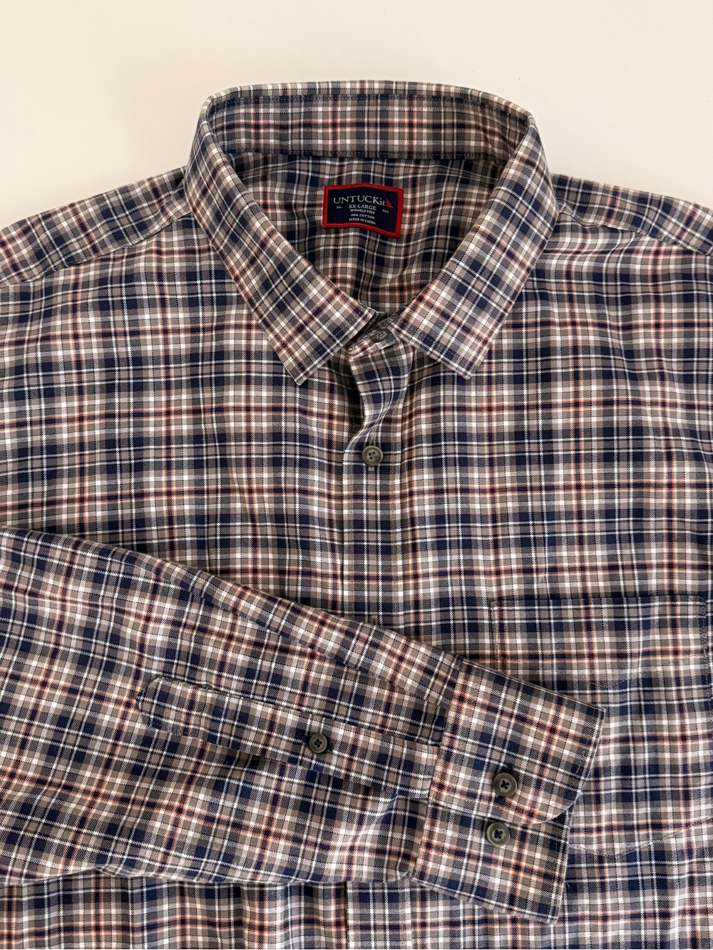 UNTUCKit Plaid Button-Down Shirt in Navy, Gray & Orange